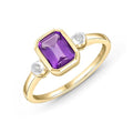 Amethyst & Diamond Octangonal 3 Stone Ring