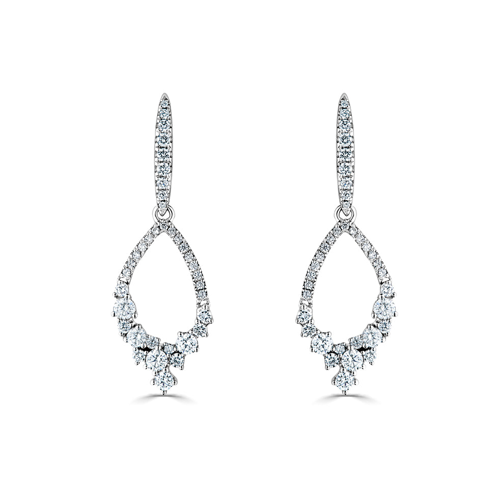 Diamond 18ct White Gold Drop Circle Earrings