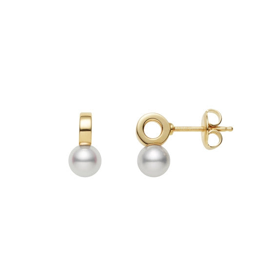 Mikimoto Circle and Pearl Yellow Gold Earrings PE 1760 K