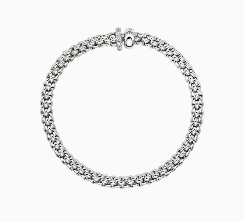 Fope Solo Flex'it 18ct White Gold Bracelet with Double Rondel and Diamond Pave'