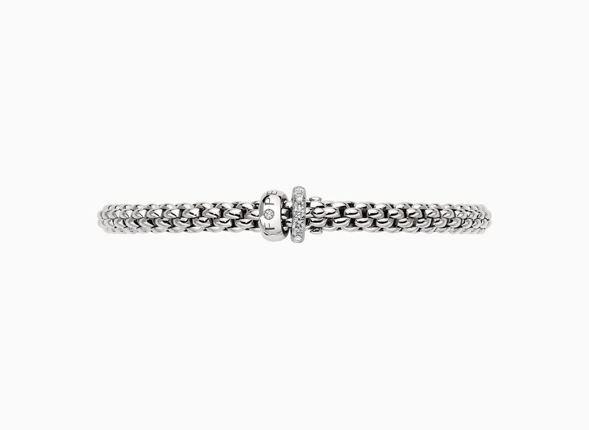 Fope Solo Flex'it 18ct White Gold Bracelet with Double Rondel and Diamond Pave'