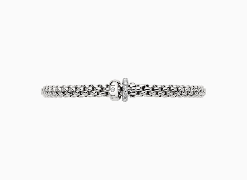 Fope Solo Flex'it 18ct White Gold Bracelet with Double Rondel and Diamond Pave'