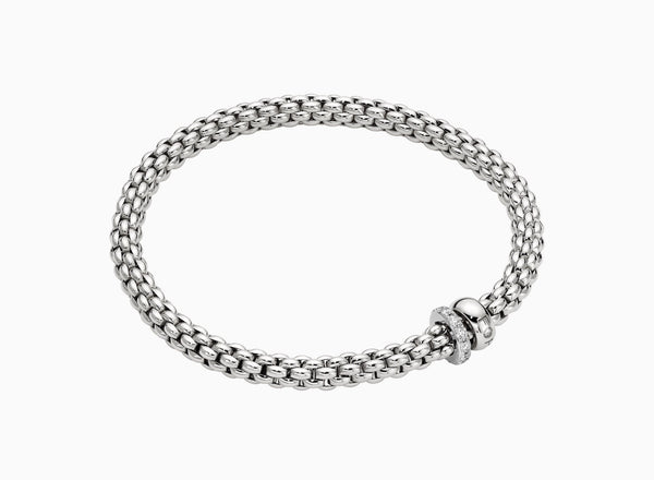 Fope Solo Flex'it 18ct White Gold Bracelet with Double Rondel and Diamond Pave'