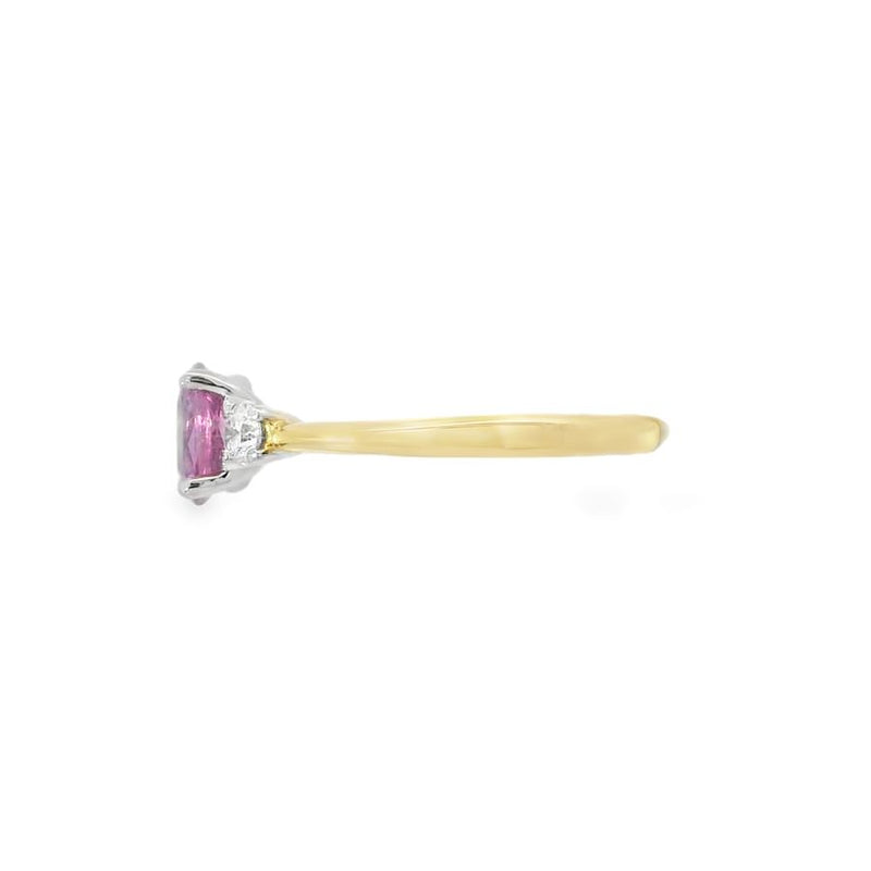 Pink Sapphire & Diamond 3 Stone 18ct Yellow Gold Ring
