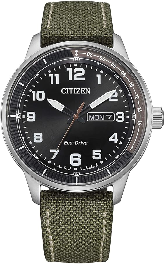 Citizen Eco-Drive Green Strap Black Dial 42mm Watch BM8590-10E