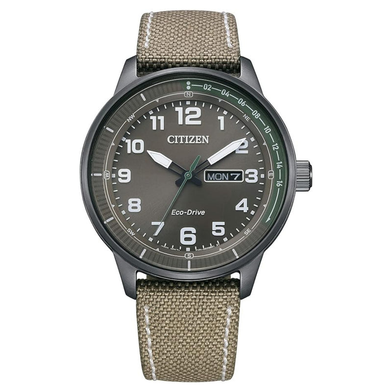 Citizen Eco-Drive Khaki Strap Black Dial 42mm Watch BM8595-16H