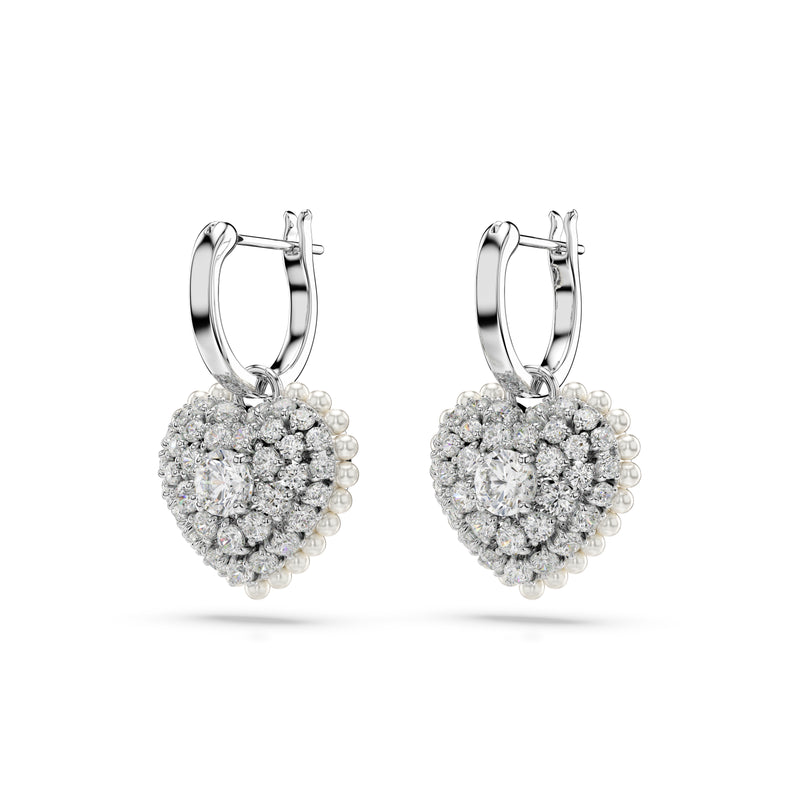 Swarovski Hyperbola drop earrings, Heart, White, Rhodium plated