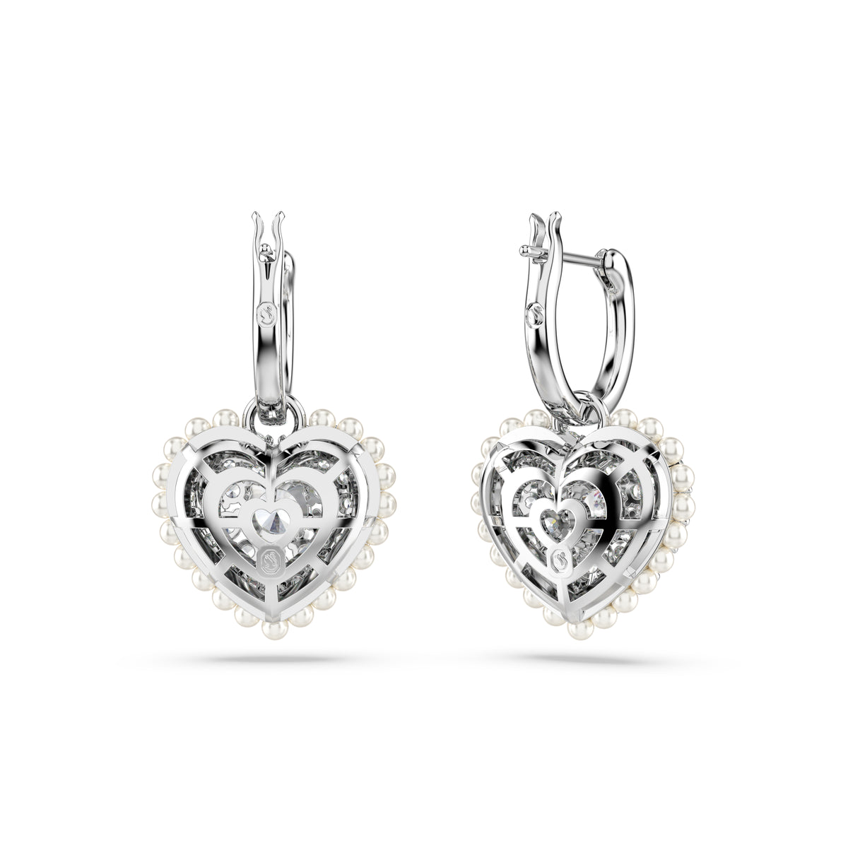Swarovski Hyperbola drop earrings, Heart, White, Rhodium plated