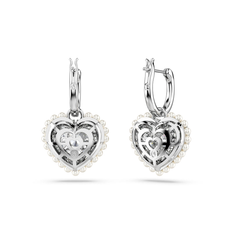 Swarovski Hyperbola drop earrings, Heart, White, Rhodium plated