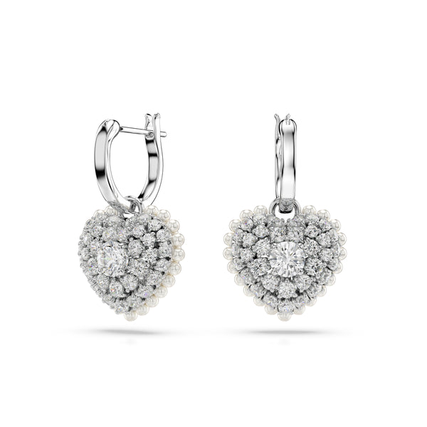 Swarovski Hyperbola drop earrings, Heart, White, Rhodium plated