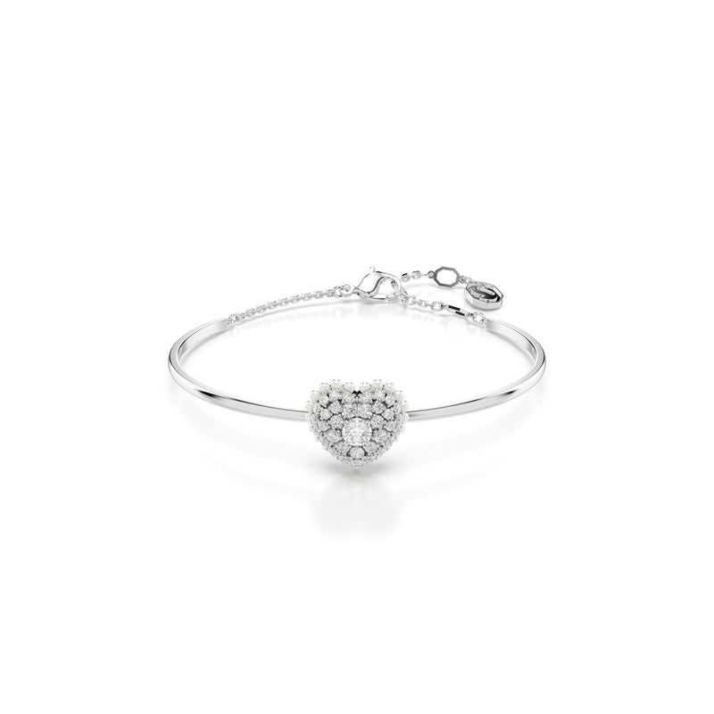 Swarovski Hyperbola bangle, Heart, White, Rhodium Plated