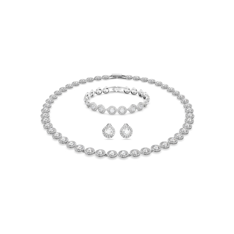 Swarovski Angelic set, Round Cut, White, Rhodium plated