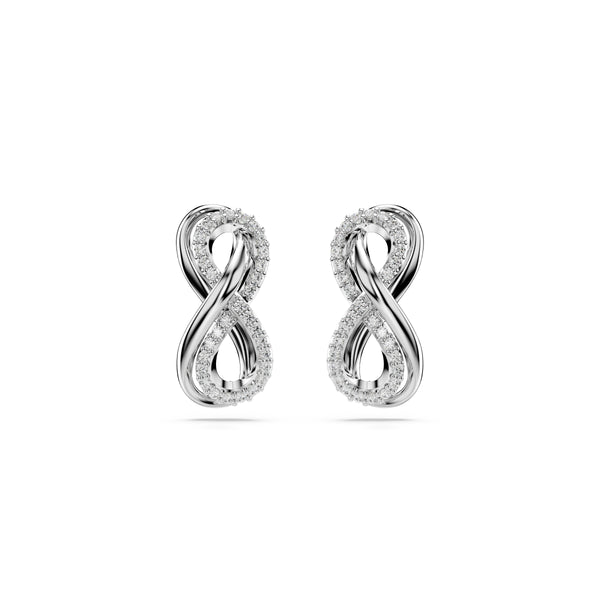 Swarovski Hyberbola stud earrings, Infinity, White, Rhodium plated