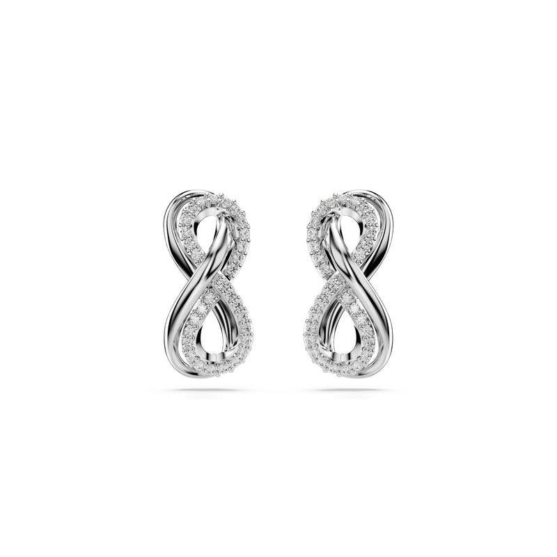 Swarovski Hyberbola stud earrings, Infinity, White, Rhodium plated