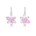 Swarovski Gema drop earrings, Mixed cuts, Flower, Pink, Rhodium plated