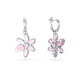 Swarovski Gema drop earrings, Mixed cuts, Flower, Pink, Rhodium plated