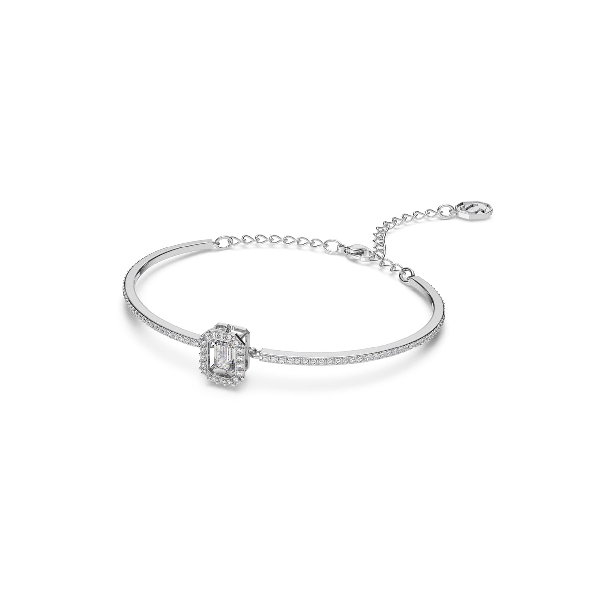 Swarovski Millenia bangle, Octagon cut, Pavé, White, Rhodium plated