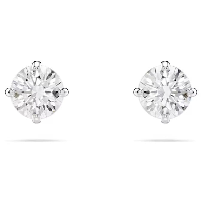 Swarovski Stilla Attract stud earrings, Round cut, White, Rhodium plated