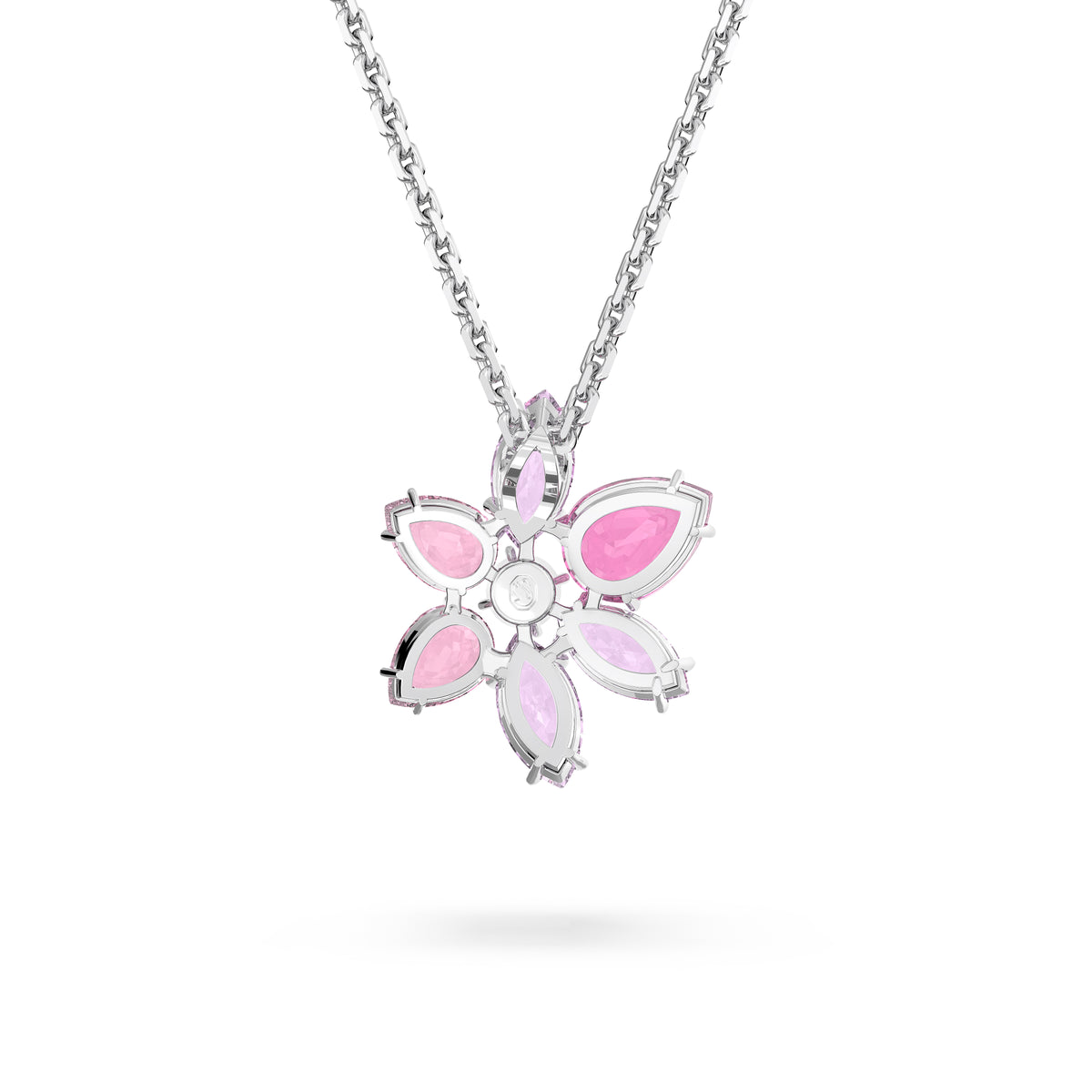 Swarovski Gema pendant, Mixed cuts, Flower, Pink, Rhodium plated