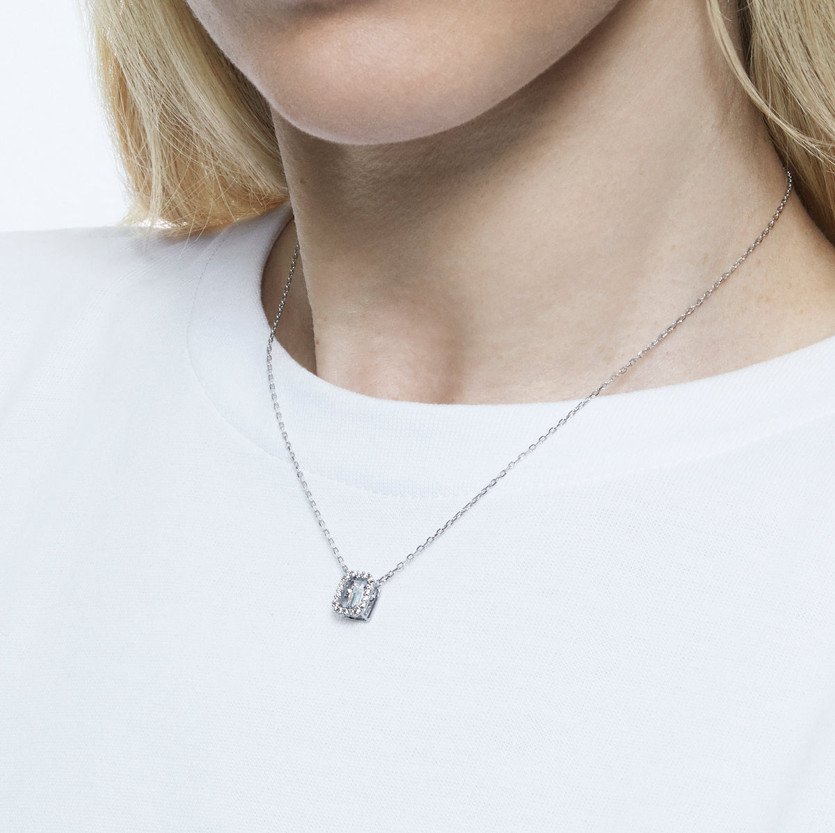 Swarovski Millenia pendant, Octagon cut, White, Rhodium plated