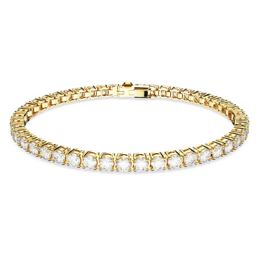 Swarovski Matrix Tennis bracelet Medium, Round cut, White, Gold-tone plated