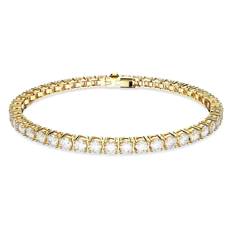Swarovski Matrix Tennis bracelet Medium, Round cut, White, Gold-tone plated