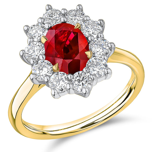 Ruby & Diamond 1.20ct Flower Cluster, 18ct Yellow Ring