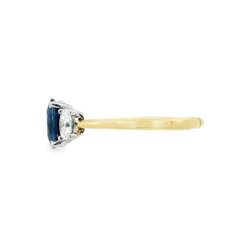 3 Stone Sapphire & Diamond, 18ct Yellow Gold Ring