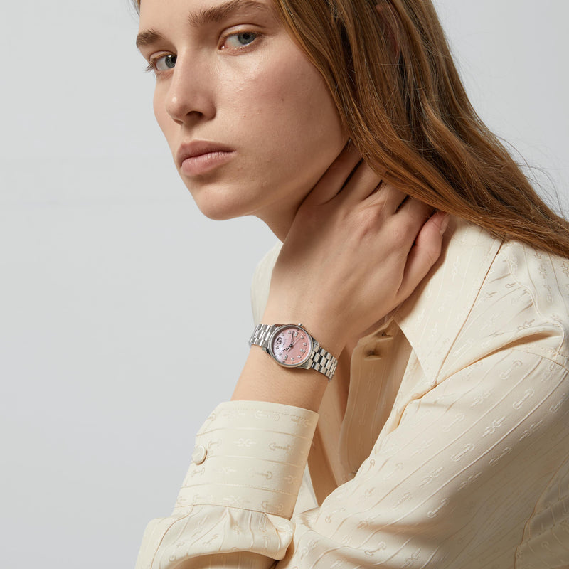 GUCCI G-Timeless Pink Diamond Dial Steel 29mm Watch YA1265062
