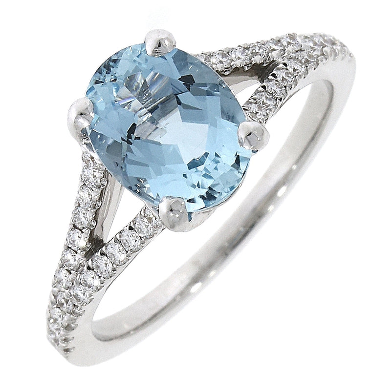 Oval Aquamarine and Diamond Platinum Ring