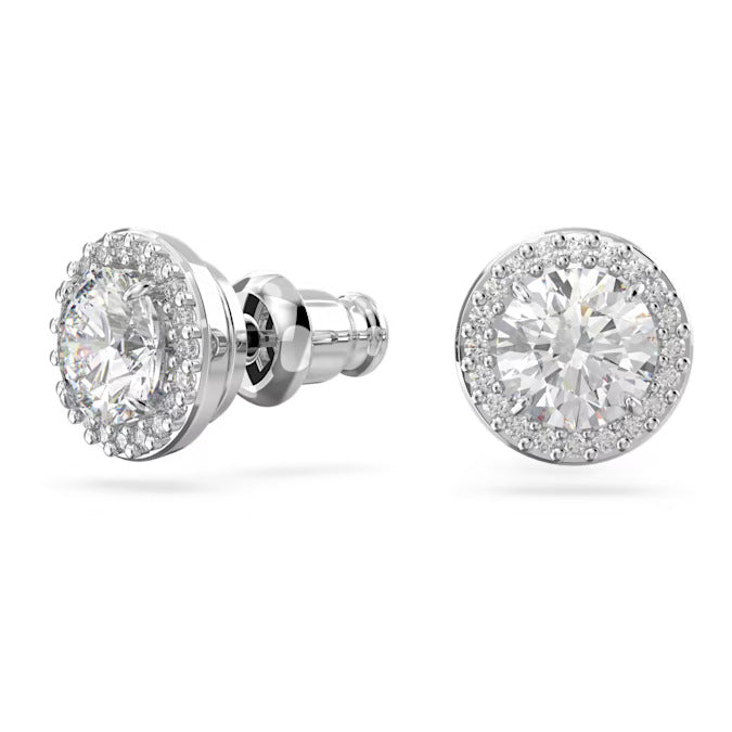 Swarovski Una stud earrings, Round cut, Pavé, White, Rhodium plated