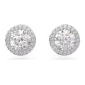 Swarovski Una stud earrings, Round cut, Pavé, White, Rhodium plated
