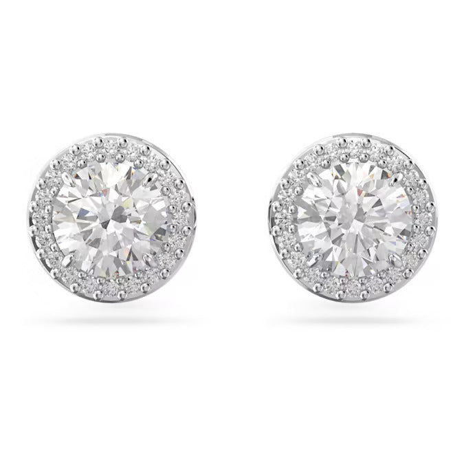 Swarovski Una stud earrings, Round cut, Pavé, White, Rhodium plated
