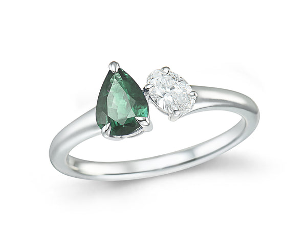 Emerald & Diamond Toi Et Moi Platinum Ring