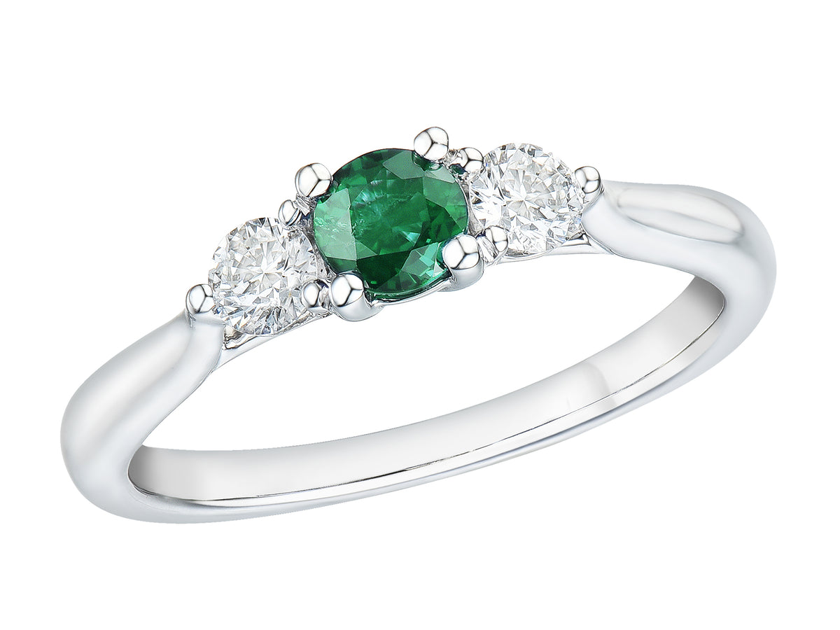 3 Stone Emerald & Diamond Platinum Ring