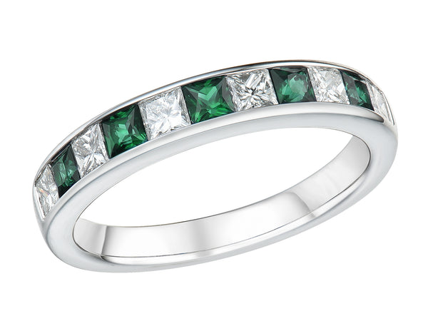 Emerald & Diamond Princess Cut Platinum Eternity Ring