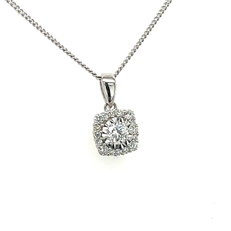 Diamond Halo 9ct White Gold Pendant
