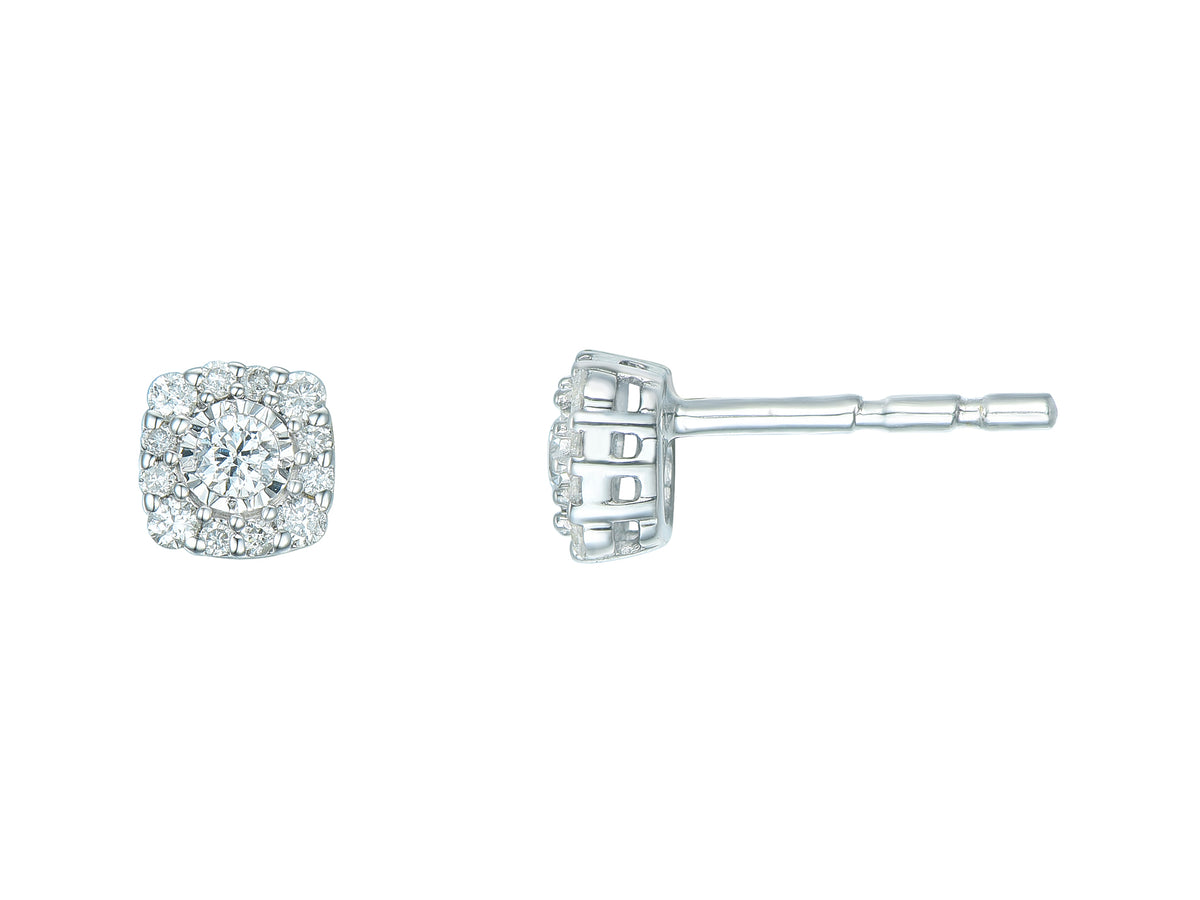 Diamond 9ct White Gold Halo Earrings