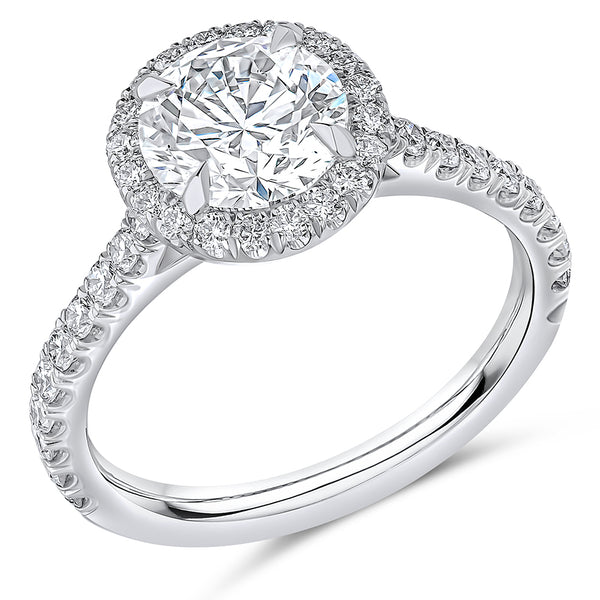 Platinum Round Halo with Diamond Soulders Ring