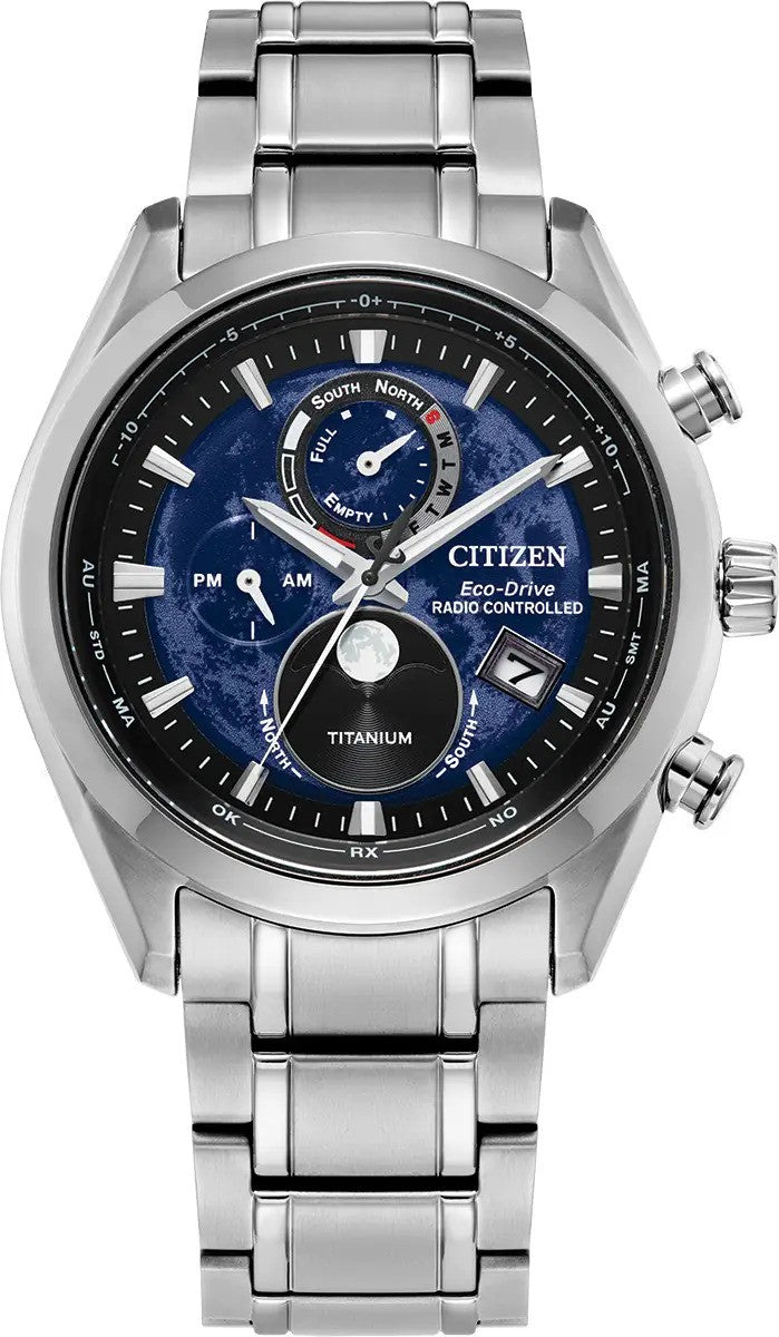 Citizen Eco-Drive 'Tsuki-Yomi' Radio-Controlled Moon Phase Blue 43mm Watch BY1010-57L