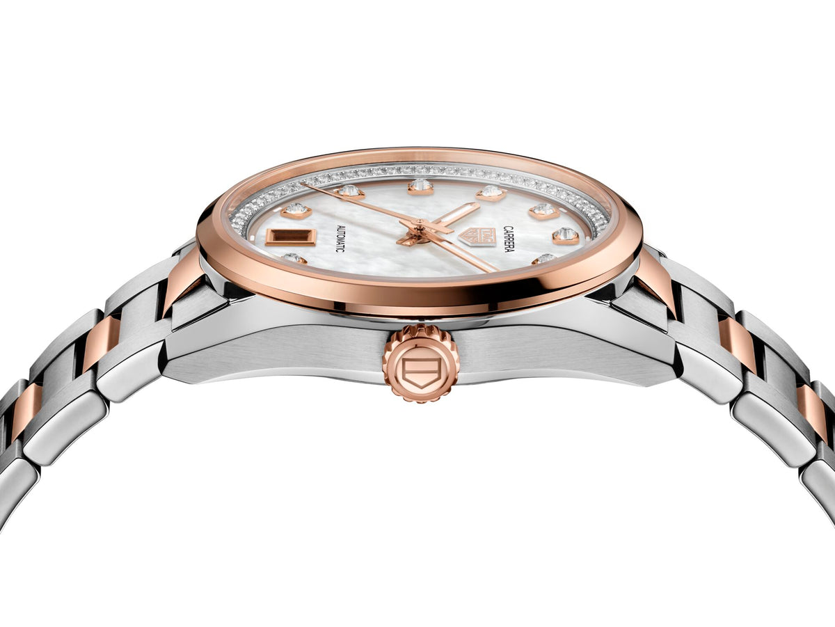 Tag Heuer Carrera Date Automatic Two Tone MOP Diamond Dial 36mm Watch WBN2351.BA0000