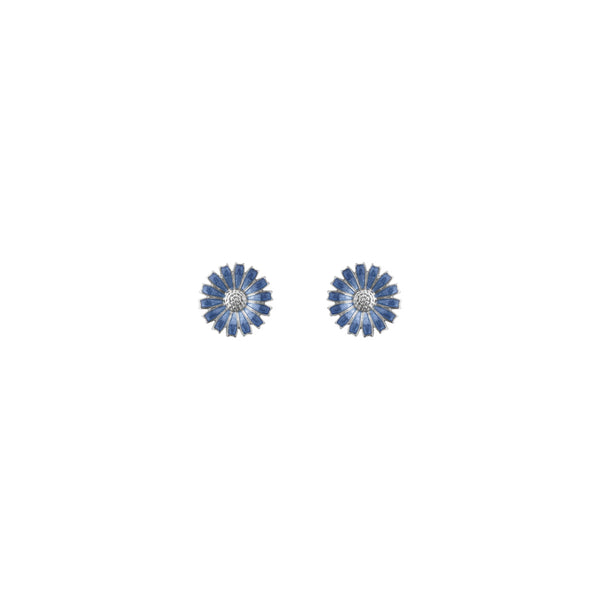 Georg Jensen Daisy Ear Studs, Sterling Silver, Blue Enamel