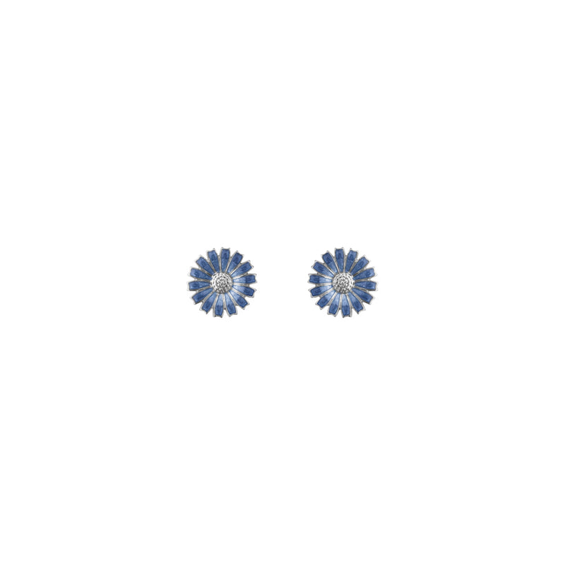 Georg Jensen Daisy Ear Studs, Sterling Silver, Blue Enamel