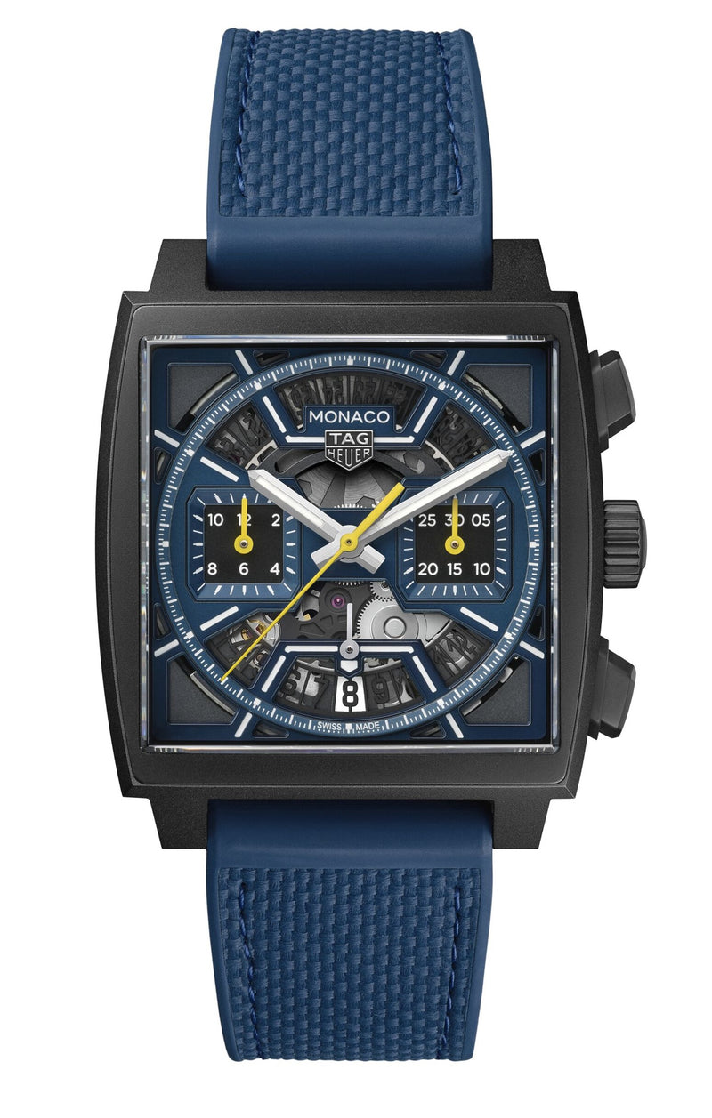 Tag Heuer Monaco Chronograph Titanium, Blue and Yellow Dial 39mm Watch CBL2188.FT6261