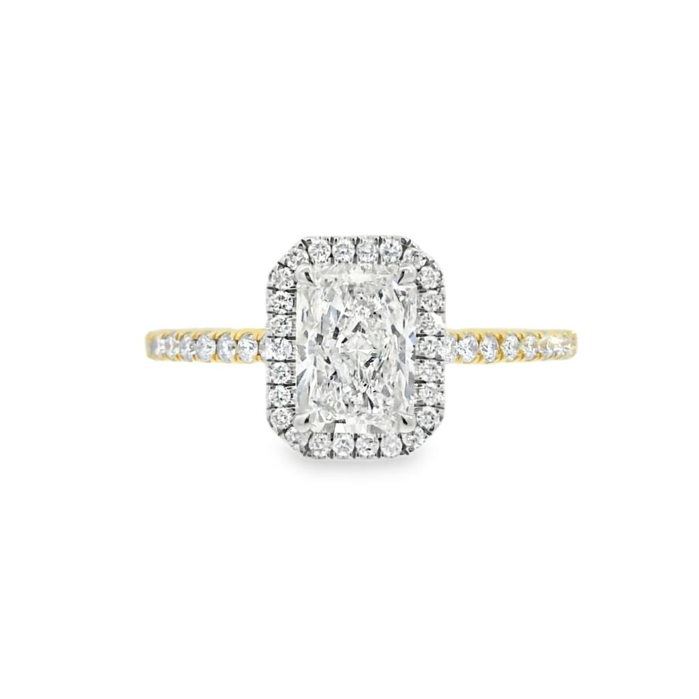 Radiant Cut Halo 1.01ct Lab Grown Diamond, 18ct Yellow Gold & Platinum
