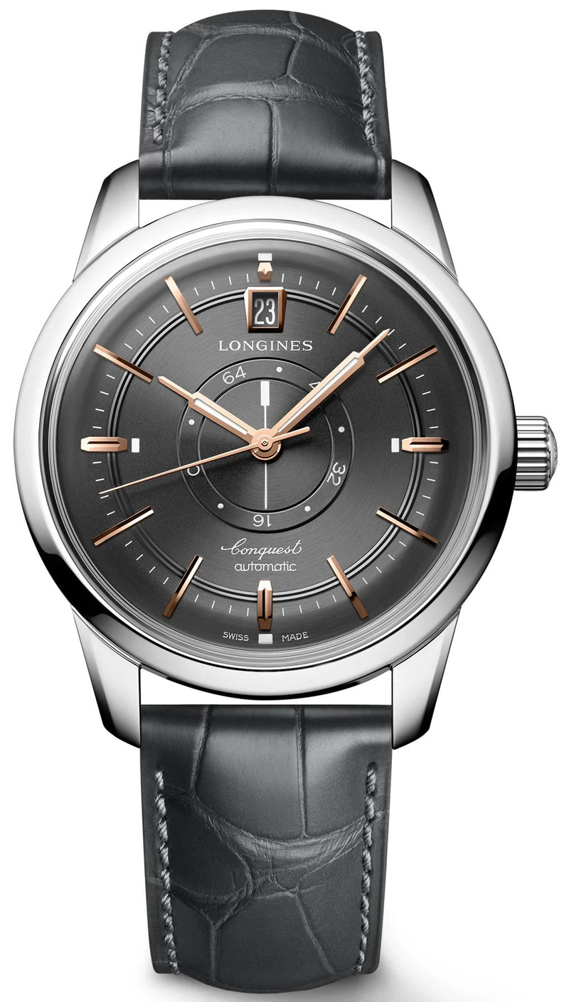 Longines Conquest Heritage Central Power Reserve, Anthractite, Leather Strap 38mm Watch L1.648.4.62.2
