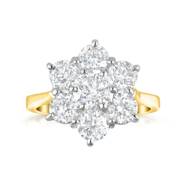 Diamond 2.00ct Daisy Flower Cluster 18ct Yellow Gold