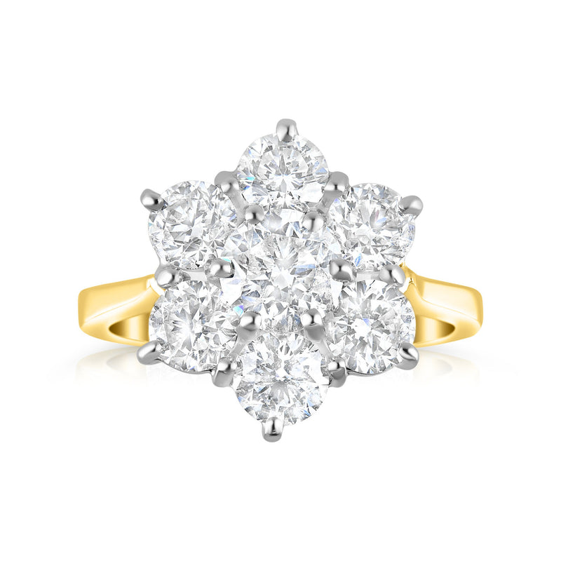 Diamond 2.00ct Daisy Flower Cluster 18ct Yellow Gold