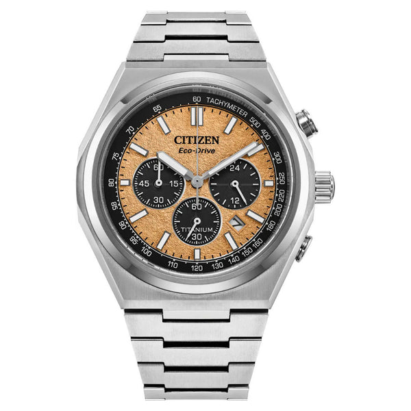 Citizen Eco-Drive Zenshin Super Titanium Salmon Chronograph 42mm Watch CA4610-85Z