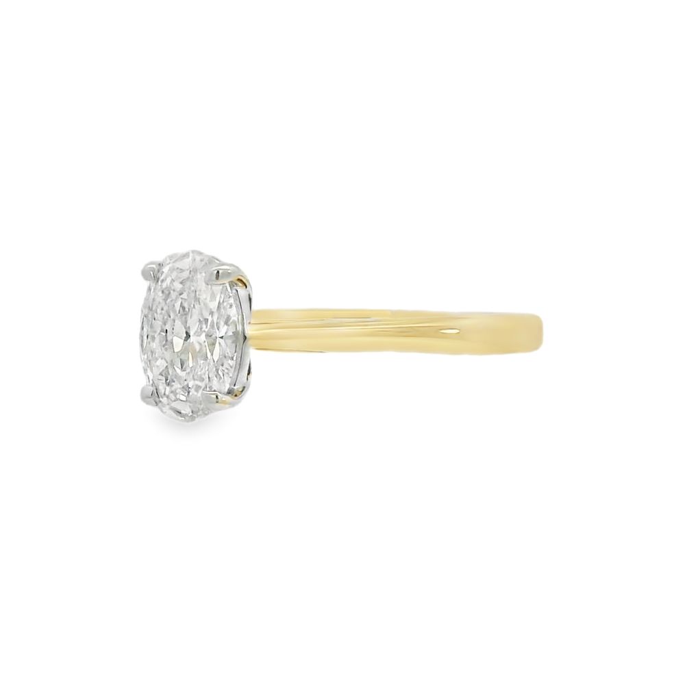 Oval Cut Single Stone 1.01ct Lab Grown Diamond, 18ct Yellow Gold
